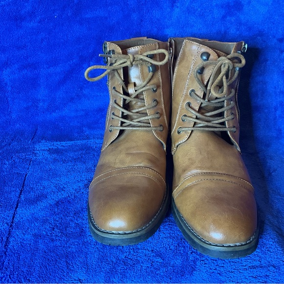 Vostey Milan Brown Combat Motorcycle Leather Boots Lace Up & Zip Mens Size 10.5 main image 8